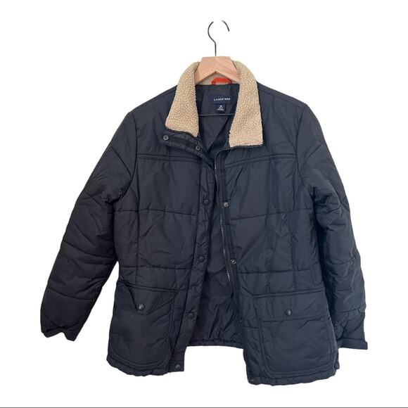 Lands’ End Black Insulated Jacket with Fleece Like Collar Size Medium - Picture 1 of 6